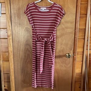 Striped Rust and White Midi Dress
